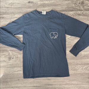 ivory ella Navy Long Sleeve Pocket Tee with Elephant Outline